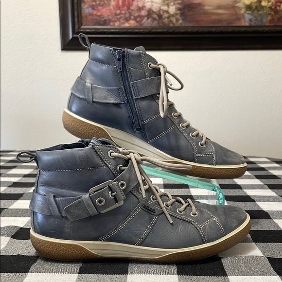 Ecco Leather Ankle Boots Shoes Sneakers Buckle Lace Up Zipper Buckle Sz 40/9-9.5 - Picture 1 of 14